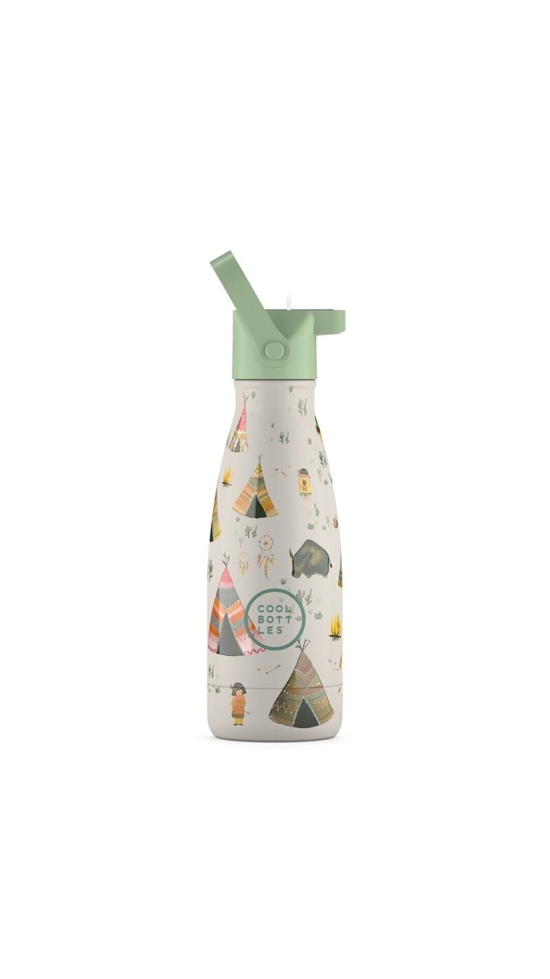 Cool Bottles - Nerūdijančio plieno vaikiškas buteliukas su šiaudeliu arba užsukimu, 260ml (Indian Tribe) 1