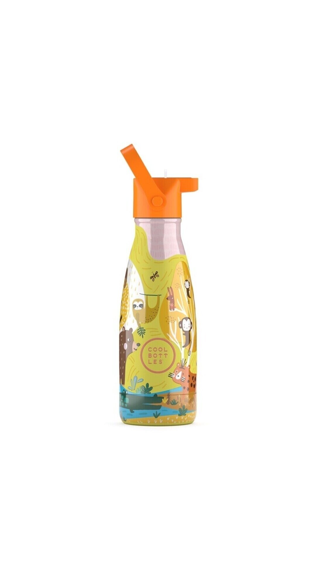 Cool Bottles - Nerūdijančio plieno vaikiškas buteliukas su šiaudeliu arba užsukimu, 260ml (Jungle park) 1