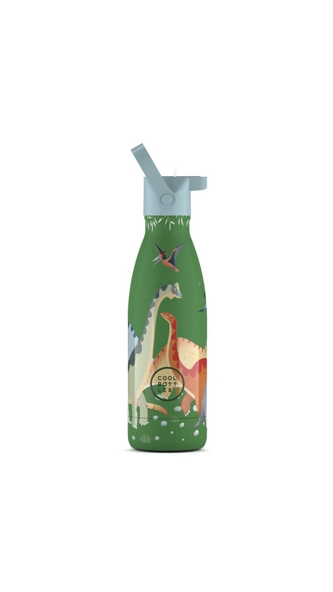 Cool Bottles - Nerūdijančio plieno vaikiškas buteliukas su šiaudeliu arba užsukimu, 350ml (Jurassic era) 1