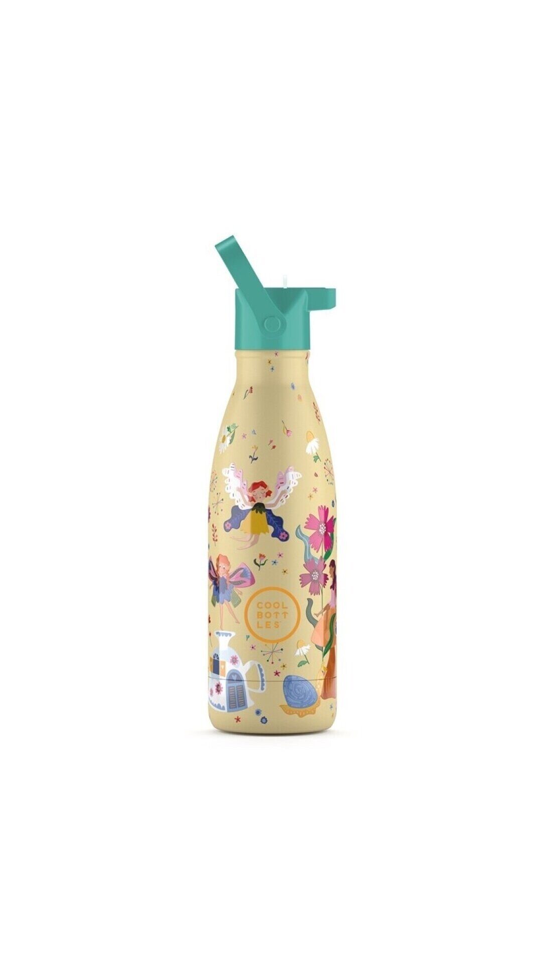 Cool Bottles - Nerūdijančio plieno vaikiškas buteliukas su šiaudeliu arba užsukimu, 350ml (Magical fairies) 2