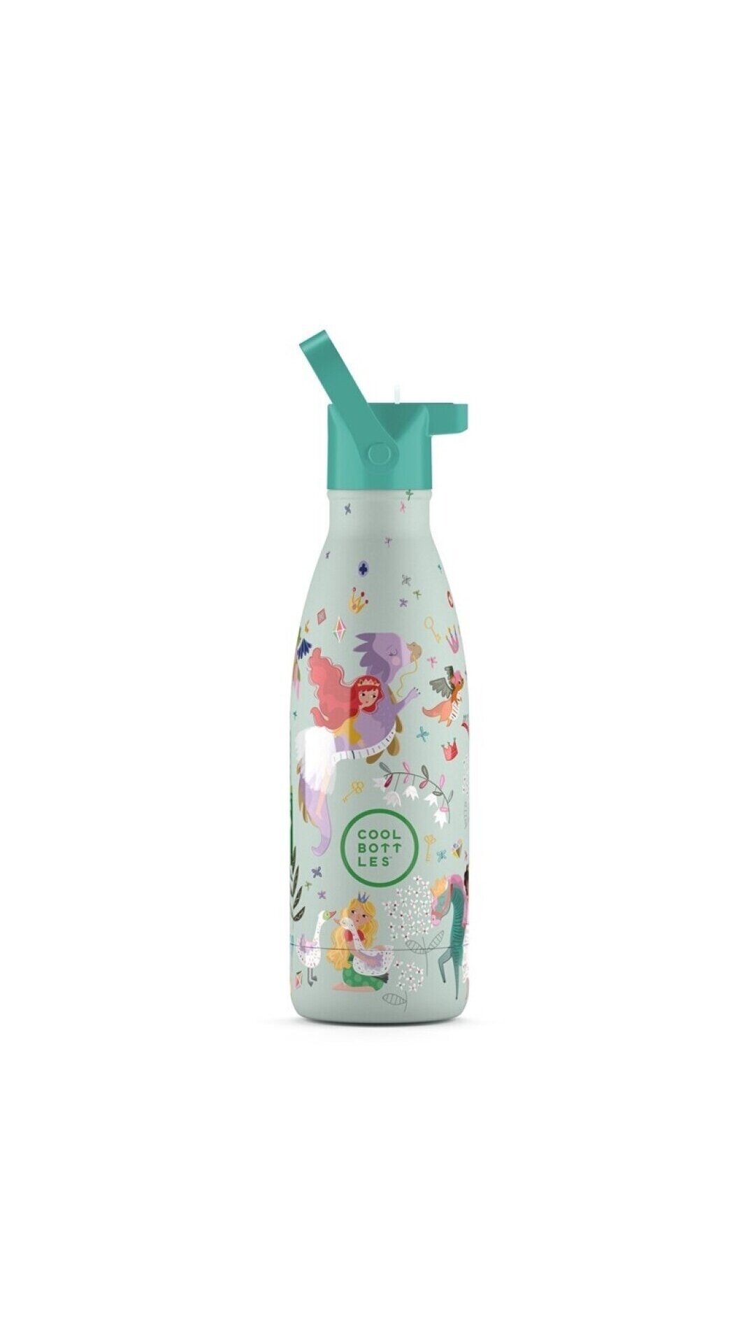Cool Bottles - Nerūdijančio plieno vaikiškas buteliukas su šiaudeliu arba užsukimu, 350ml (Princess kingdom) 1