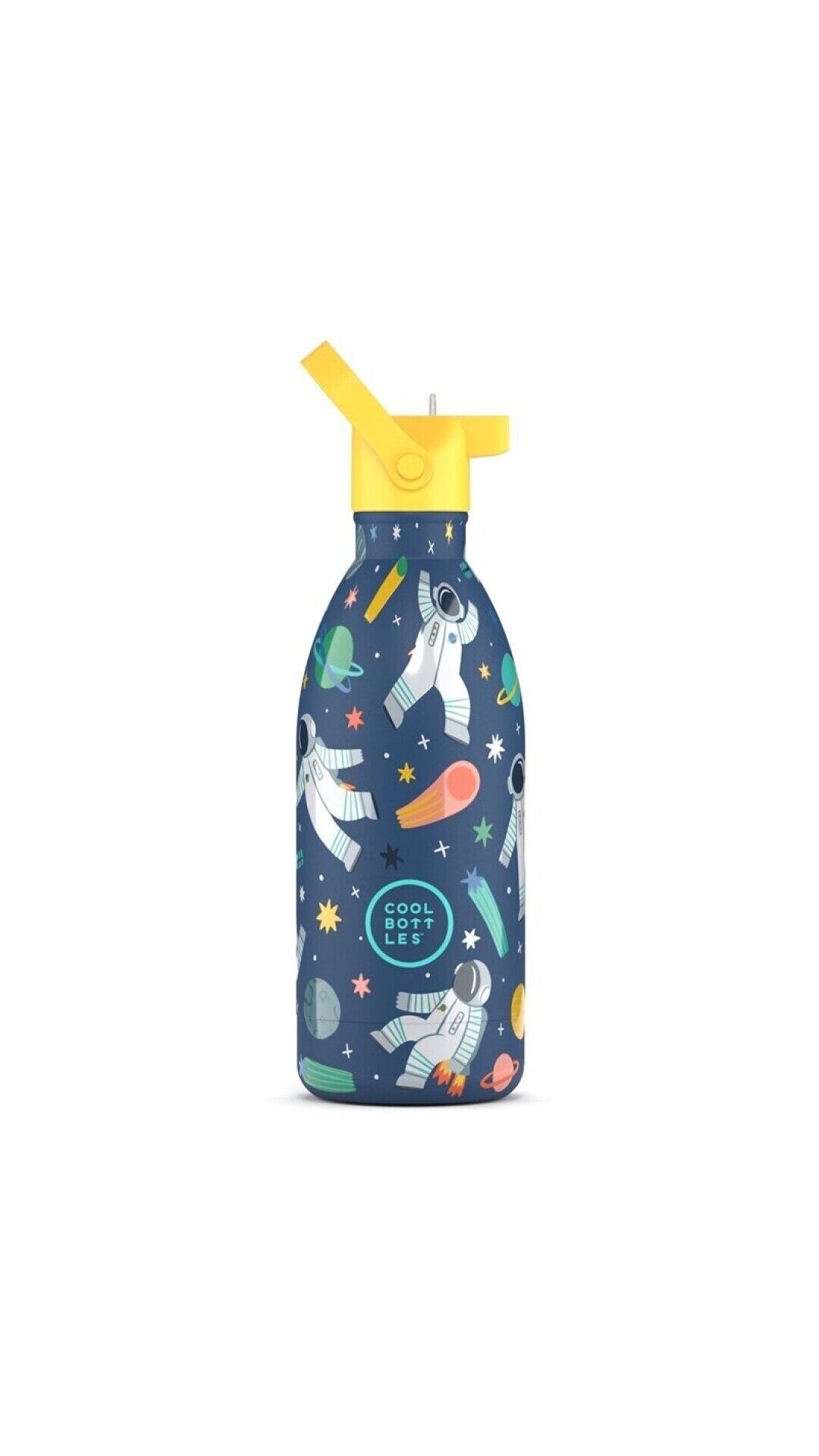 Cool Bottles - Nerūdijančio plieno vaikiškas buteliukas su šiaudeliu arba užsukimu, 500ml (Galactic ride) 2