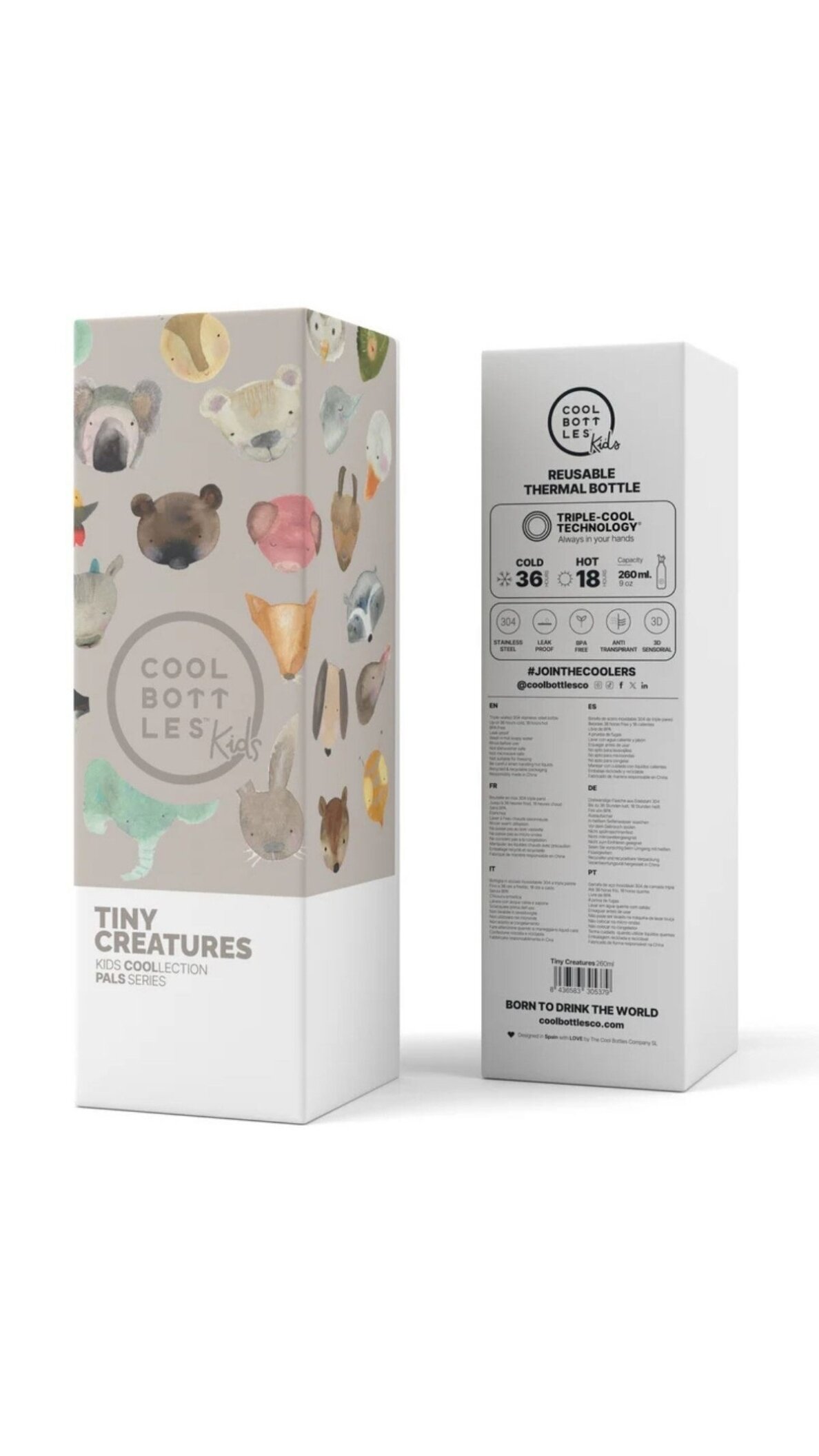 Cool Bottles - Nerūdijančio plieno vaikiškas buteliukas su šiaudeliu arba užsukimu, 260ml (Tiny creatures) 3