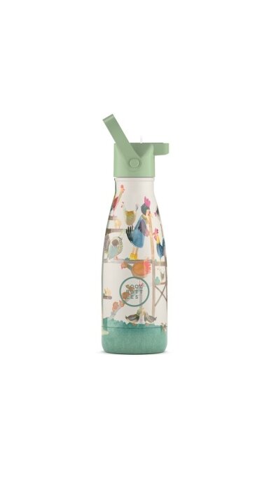 Cool Bottles - Nerūdijančio plieno vaikiškas buteliukas su šiaudeliu arba užsukimu, 260ml (Hen house)