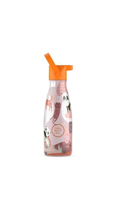 Cool Bottles - Nerūdijančio plieno vaikiškas buteliukas su šiaudeliu arba užsukimu, 260ml (Panda gang)