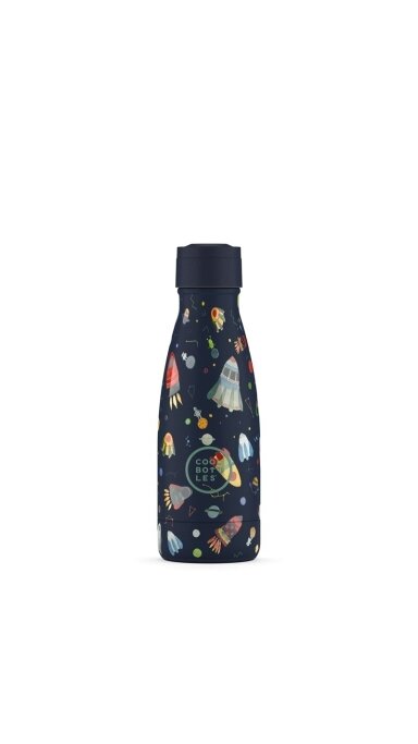 Cool Bottles - Nerūdijančio plieno vaikiškas buteliukas su šiaudeliu arba užsukimu, 260ml (Space rockets)