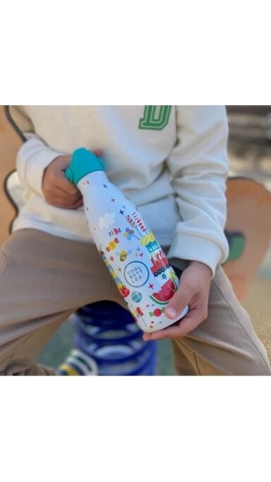 Cool Bottles - Nerūdijančio plieno vaikiškas buteliukas su šiaudeliu arba užsukimu, 350ml (Candy lands)