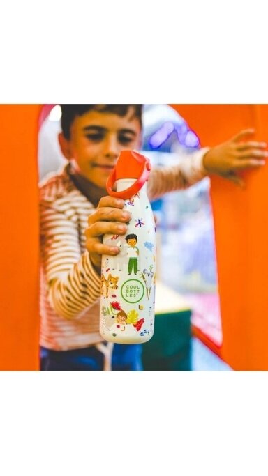 Cool Bottles - Nerūdijančio plieno vaikiškas buteliukas su šiaudeliu arba užsukimu, 350ml (Curious explorers)