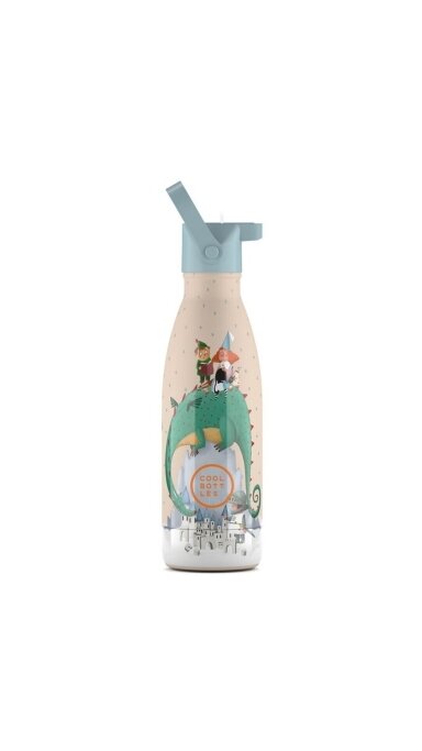 Cool Bottles - Nerūdijančio plieno vaikiškas buteliukas su šiaudeliu arba užsukimu, 350ml (Dragon dreams)