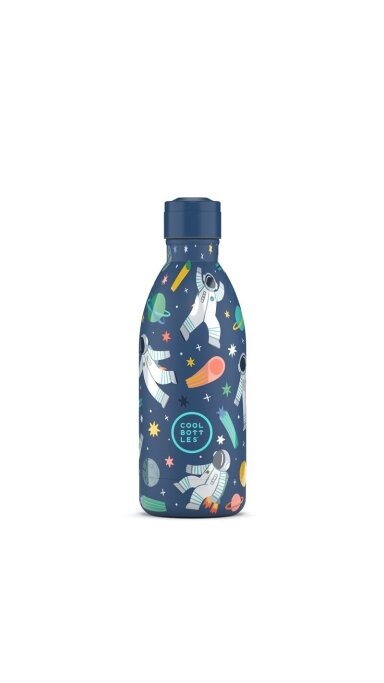 Cool Bottles - Nerūdijančio plieno vaikiškas buteliukas su šiaudeliu arba užsukimu, 500ml (Galactic ride)