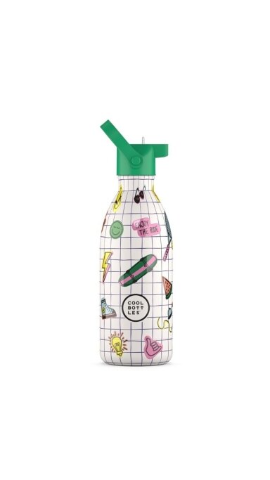 Cool Bottles - Nerūdijančio plieno vaikiškas buteliukas su šiaudeliu arba užsukimu, 500ml (Play mode)