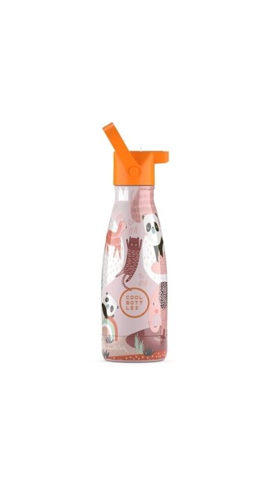 Cool Bottles - Nerūdijančio plieno vaikiškas buteliukas su šiaudeliu arba užsukimu, 260ml (Panda gang) 1