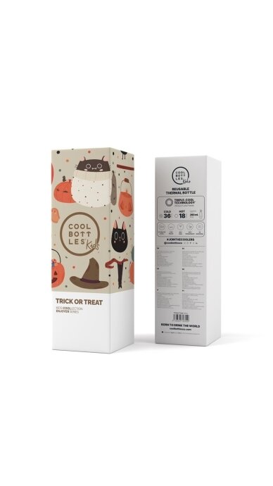 Cool Bottles - Nerūdijančio plieno vaikiškas buteliukas su šiaudeliu arba užsukimu, 260ml (Trickor treat) 4