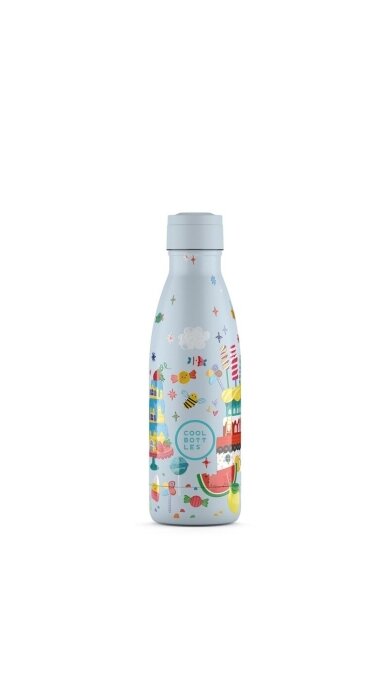 Cool Bottles - Nerūdijančio plieno vaikiškas buteliukas su šiaudeliu arba užsukimu, 350ml (Candy lands) 3