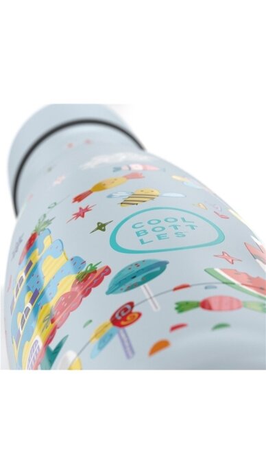 Cool Bottles - Nerūdijančio plieno vaikiškas buteliukas su šiaudeliu arba užsukimu, 350ml (Candy lands) 4