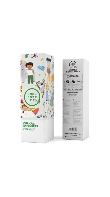 Cool Bottles - Nerūdijančio plieno vaikiškas buteliukas su šiaudeliu arba užsukimu, 350ml (Curious explorers) 3