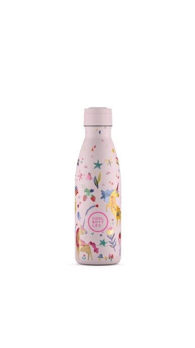 Cool Bottles - Nerūdijančio plieno vaikiškas buteliukas su šiaudeliu arba užsukimu, 350ml (Funny unicorns) 3