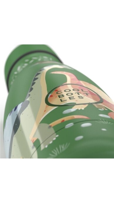 Cool Bottles - Nerūdijančio plieno vaikiškas buteliukas su šiaudeliu arba užsukimu, 350ml (Jurassic era) 2