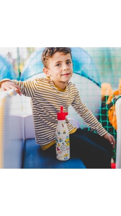 Cool Bottles - Nerūdijančio plieno vaikiškas buteliukas su šiaudeliu arba užsukimu, 350ml (Messy robots) Cool Bottles - Nerūdijančio plieno vaikiškas buteliukas su šiaudeliu arba užsukimu, 350ml (Messy robots)