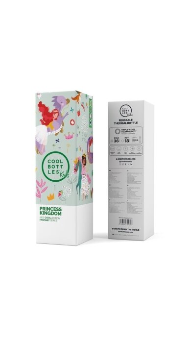 Cool Bottles - Nerūdijančio plieno vaikiškas buteliukas su šiaudeliu arba užsukimu, 350ml (Princess kingdom) 4