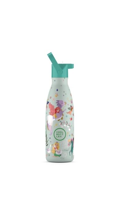Cool Bottles - Nerūdijančio plieno vaikiškas buteliukas su šiaudeliu arba užsukimu, 350ml (Princess kingdom) 1