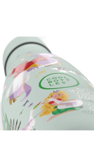 Cool Bottles - Nerūdijančio plieno vaikiškas buteliukas su šiaudeliu arba užsukimu, 350ml (Princess kingdom) 2