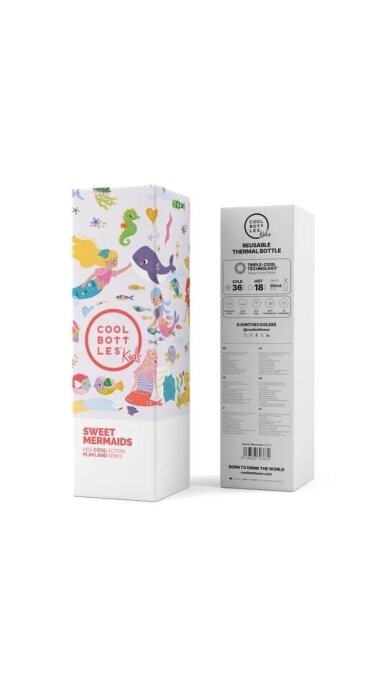 Cool Bottles - Nerūdijančio plieno vaikiškas buteliukas su šiaudeliu arba užsukimu, 350ml (Sweet mermaids) 4