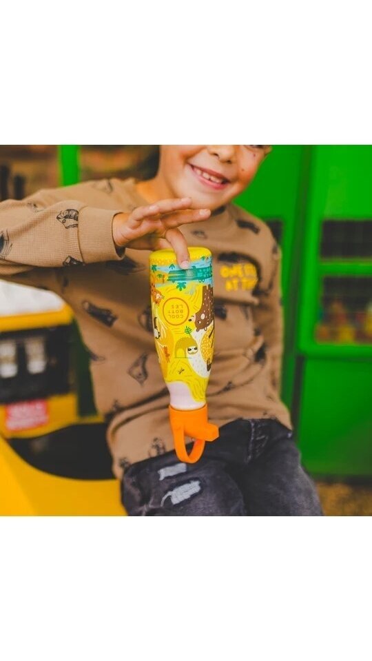 Cool Bottles - Nerūdijančio plieno vaikiškas buteliukas su šiaudeliu arba užsukimu, 260ml (Jungle park)