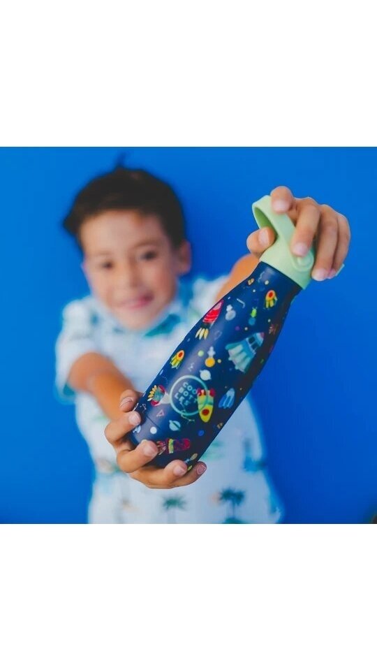 Cool Bottles - Nerūdijančio plieno vaikiškas buteliukas su šiaudeliu arba užsukimu, 260ml (Space rockets)