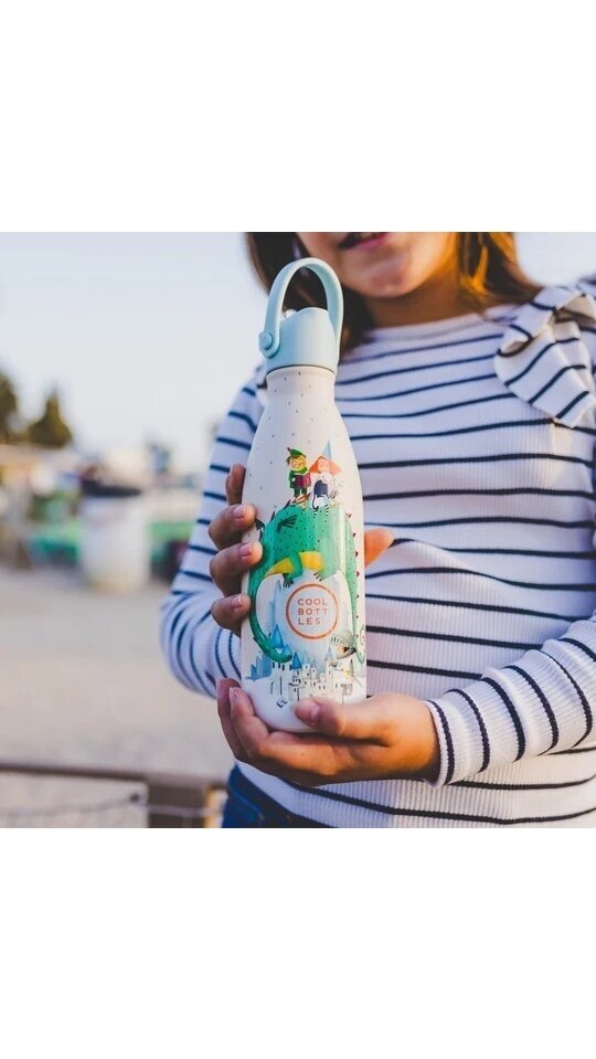 Cool Bottles - Nerūdijančio plieno vaikiškas buteliukas su šiaudeliu arba užsukimu, 350ml (Dragon dreams)