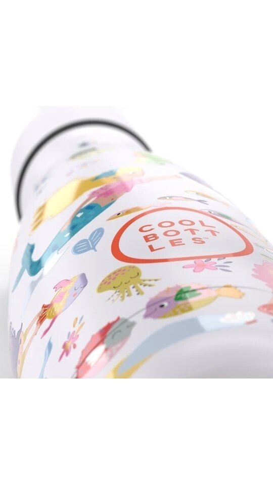 Cool Bottles - Nerūdijančio plieno vaikiškas buteliukas su šiaudeliu arba užsukimu, 350ml (Sweet mermaids) 3