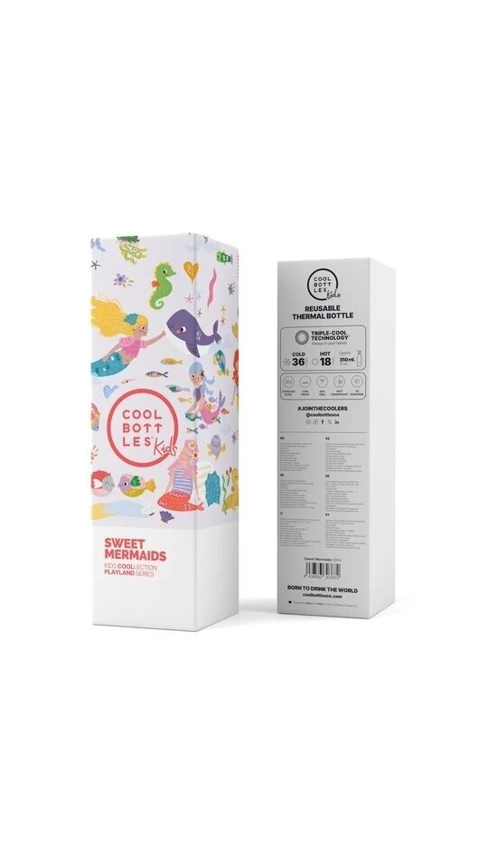 Cool Bottles - Nerūdijančio plieno vaikiškas buteliukas su šiaudeliu arba užsukimu, 350ml (Sweet mermaids) 4