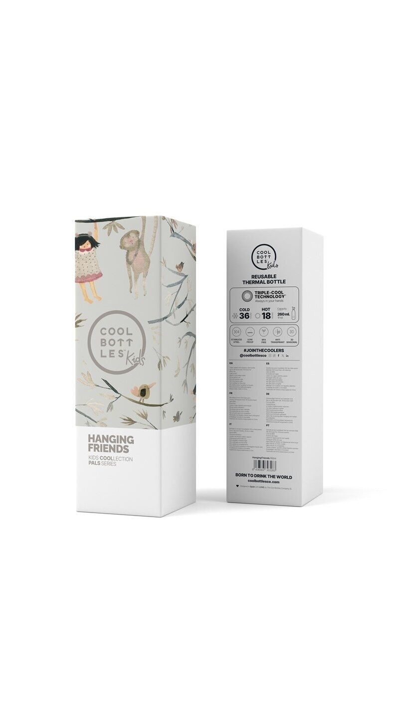 Cool Bottles - Nerūdijančio plieno vaikiškas buteliukas su šiaudeliu arba užsukimu, 260ml (Hanging friends) 4 Cool Bottles - Nerūdijančio plieno vaikiškas buteliukas su šiaudeliu arba užsukimu, 260ml (Hanging friends) 4