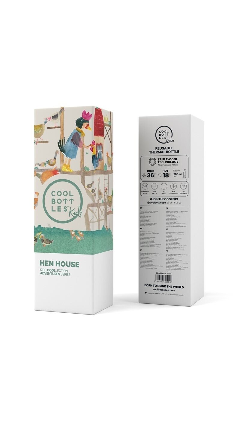 Cool Bottles - Nerūdijančio plieno vaikiškas buteliukas su šiaudeliu arba užsukimu, 260ml (Hen house) 4