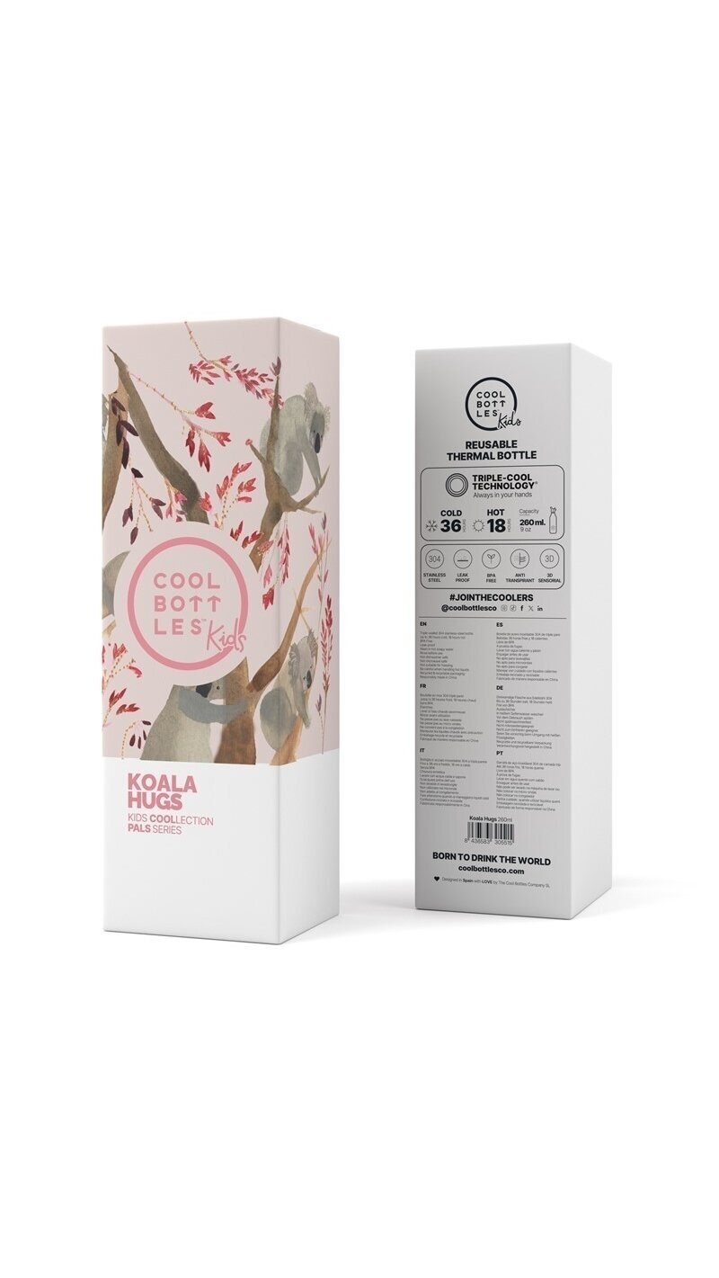 Cool Bottles - Nerūdijančio plieno vaikiškas buteliukas su šiaudeliu arba užsukimu, 260ml (Koala hugs) 3