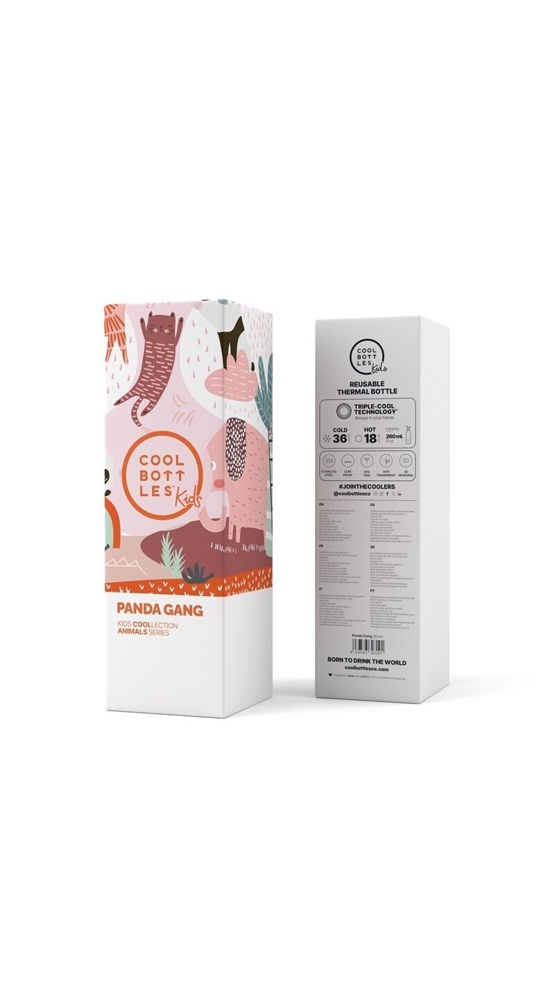 Cool Bottles - Nerūdijančio plieno vaikiškas buteliukas su šiaudeliu arba užsukimu, 260ml (Panda gang) 4