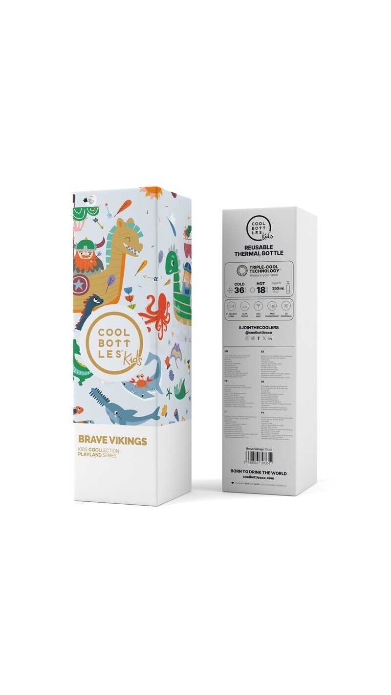 Cool Bottles - Nerūdijančio plieno vaikiškas buteliukas su šiaudeliu arba užsukimu, 350ml (Brave vikings) 4