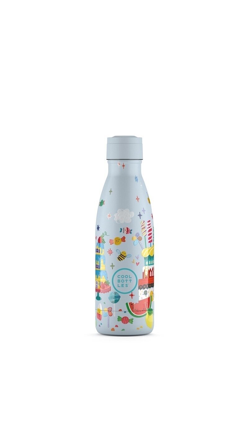 Cool Bottles - Nerūdijančio plieno vaikiškas buteliukas su šiaudeliu arba užsukimu, 350ml (Candy lands) 3