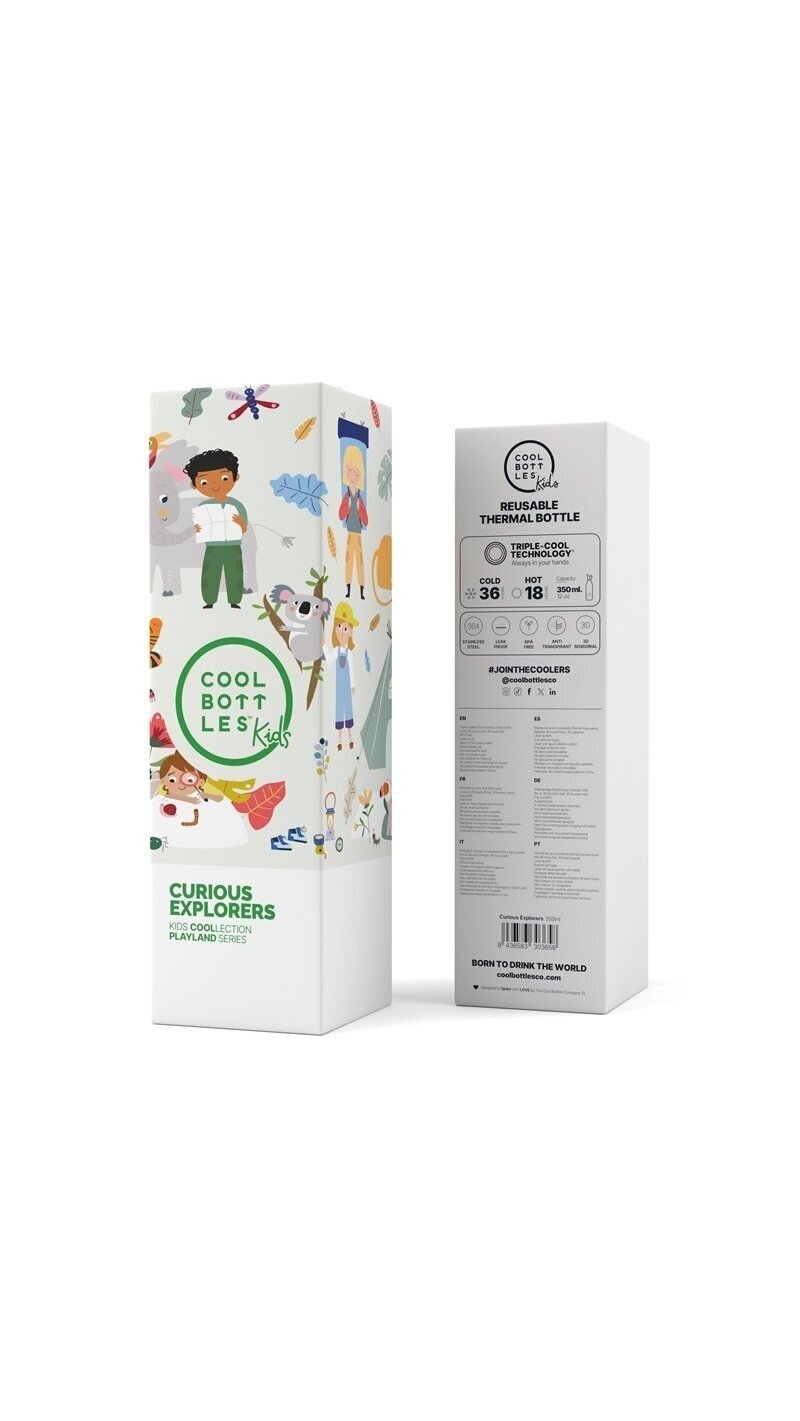 Cool Bottles - Nerūdijančio plieno vaikiškas buteliukas su šiaudeliu arba užsukimu, 350ml (Curious explorers) 3