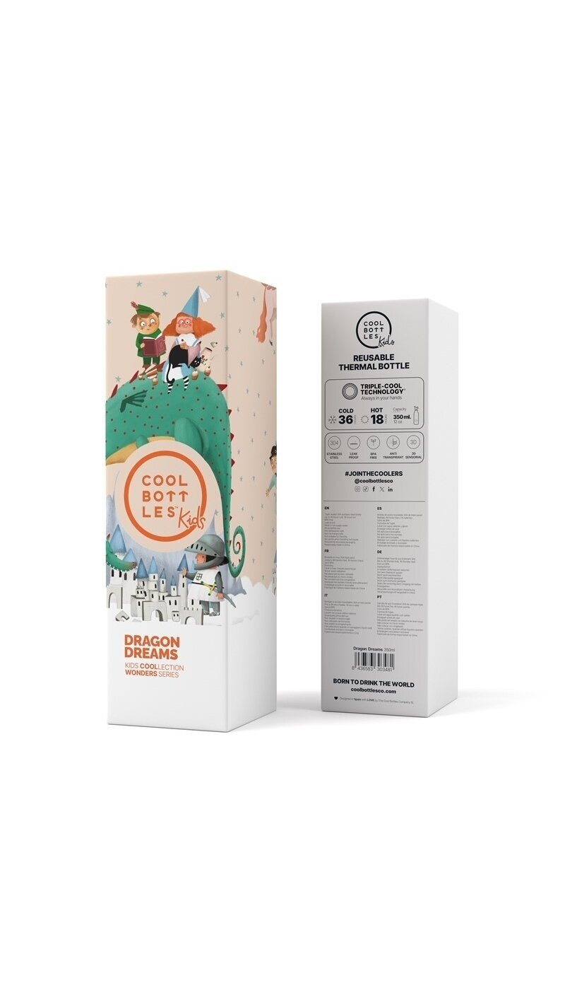 Cool Bottles - Nerūdijančio plieno vaikiškas buteliukas su šiaudeliu arba užsukimu, 350ml (Dragon dreams) 4