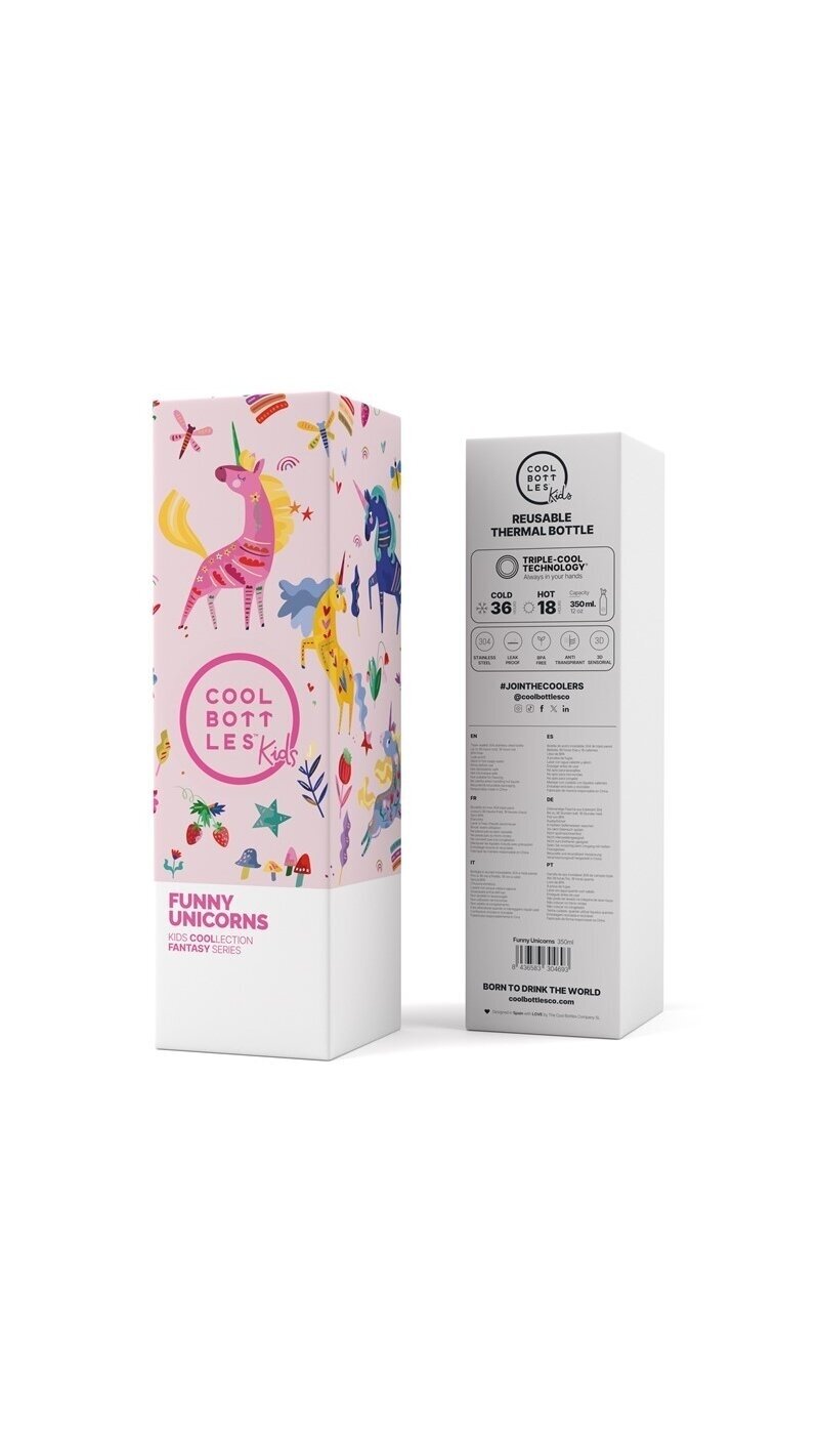 Cool Bottles - Nerūdijančio plieno vaikiškas buteliukas su šiaudeliu arba užsukimu, 350ml (Funny unicorns) 2 Cool Bottles - Nerūdijančio plieno vaikiškas buteliukas su šiaudeliu arba užsukimu, 350ml (Funny unicorns) 2