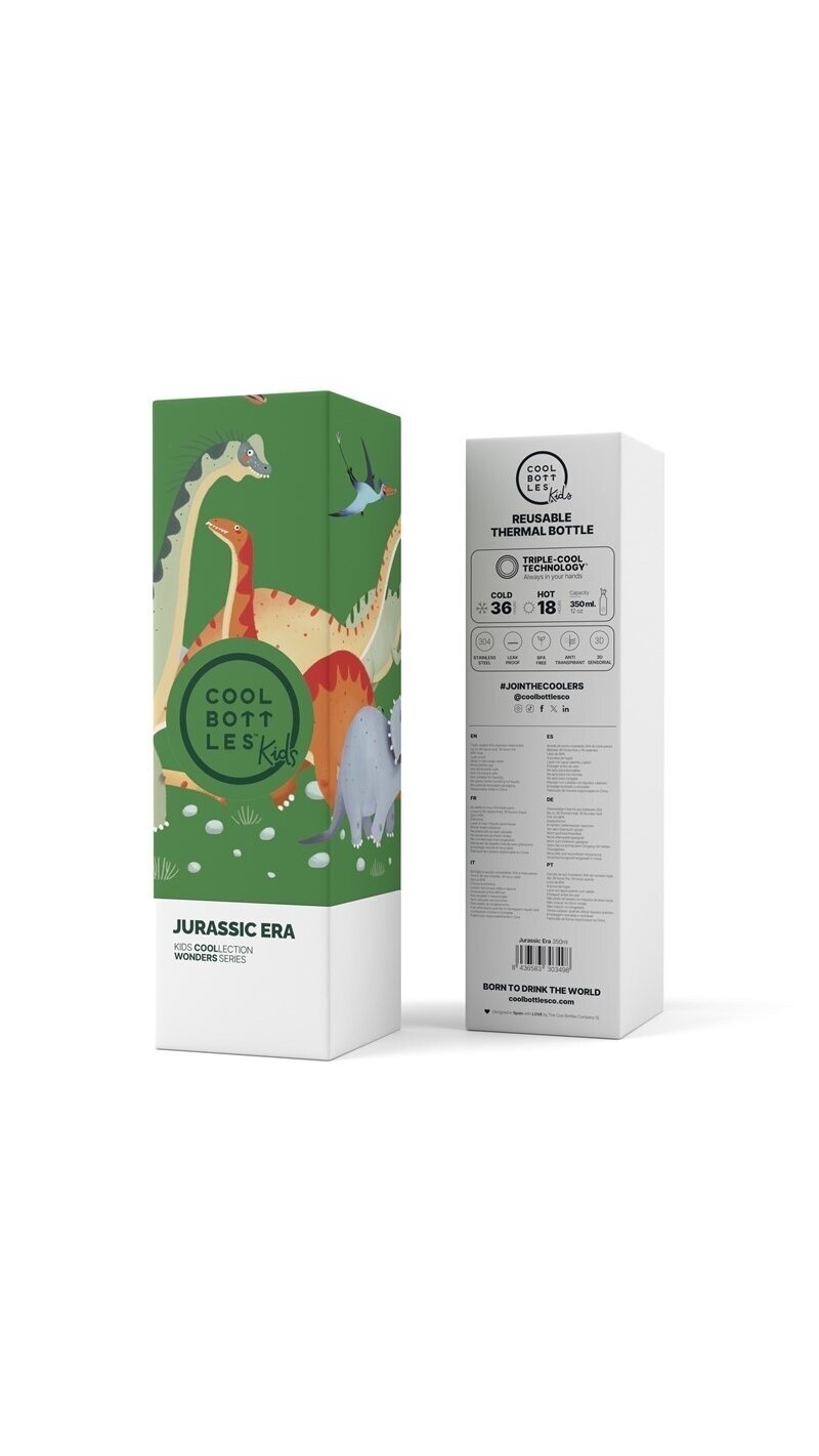 Cool Bottles - Nerūdijančio plieno vaikiškas buteliukas su šiaudeliu arba užsukimu, 350ml (Jurassic era) 3