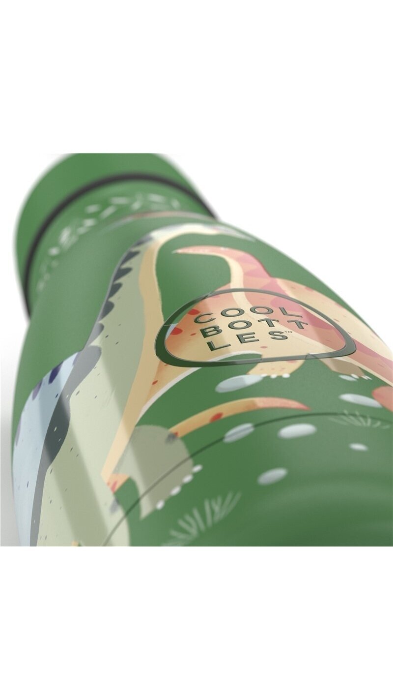 Cool Bottles - Nerūdijančio plieno vaikiškas buteliukas su šiaudeliu arba užsukimu, 350ml (Jurassic era) 2
