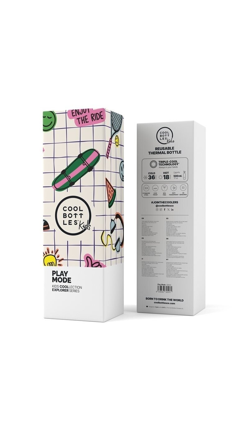 Cool Bottles - Nerūdijančio plieno vaikiškas buteliukas su šiaudeliu arba užsukimu, 500ml (Play mode) 2