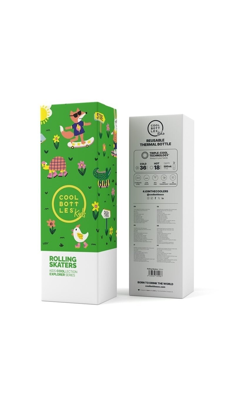 Cool Bottles - Nerūdijančio plieno vaikiškas buteliukas su šiaudeliu arba užsukimu, 500ml (Rolling skaters) 3 Cool Bottles - Nerūdijančio plieno vaikiškas buteliukas su šiaudeliu arba užsukimu, 500ml (Rolling skaters) 3