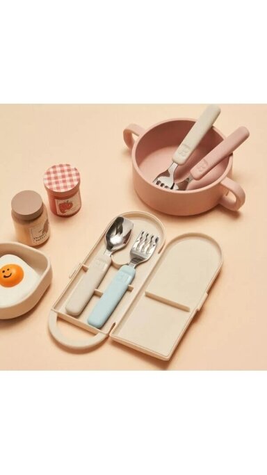 Mother-K Šakutės ir šaukšto rinkinys dėžutėje, Cream/Mint Mother-K Šakutės ir šaukšto rinkinys dėžutėje, Cream/Mint