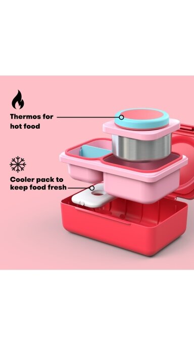 OmieBox UP Pietų dėžutė su termosu, Cherry pink